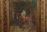 Meissonier (1815-1891), Cavaleiro - Técnica mista - Aquarela e outros sobre papel colado em tela. Moldura com pequenos defeitos.<br>                                                      