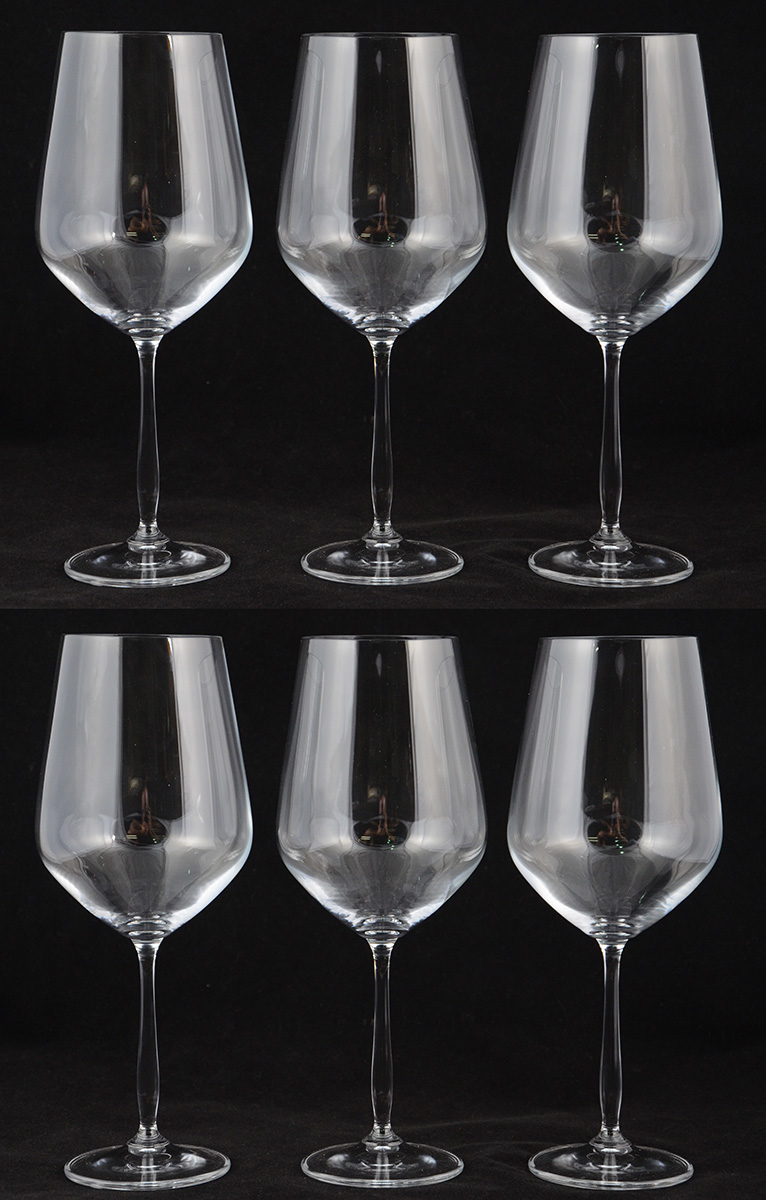 Seis cálices para vinho de cristal da Bohemia, 800 ml.