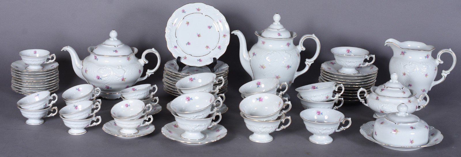 Serviço para chá e café de porcelana polonesa KPM branca com friso... - foto 1 de 10