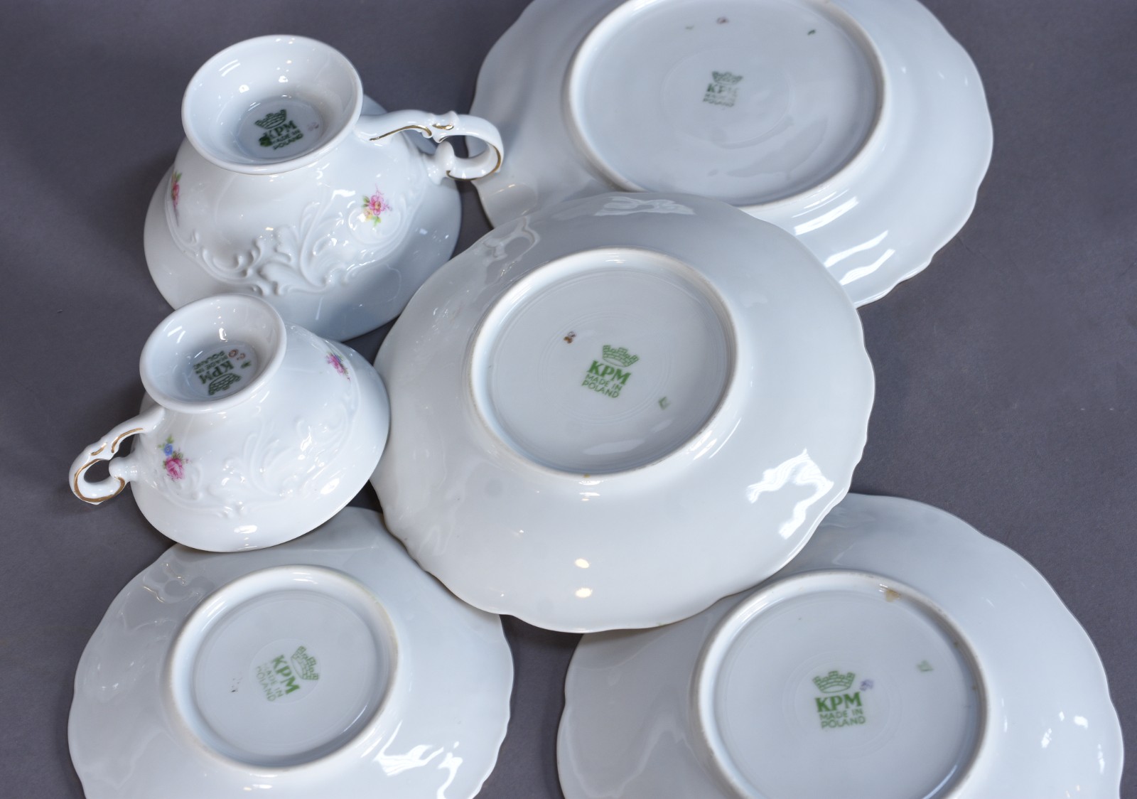 Serviço para chá e café de porcelana polonesa KPM branca com friso... - foto 8 de 10