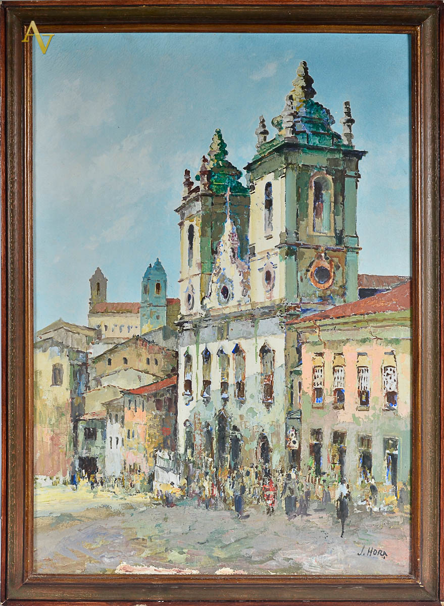 JAYME HORA (1911 - 1977) - Igreja c/ casario, Bahia - ost - 90 x 64...