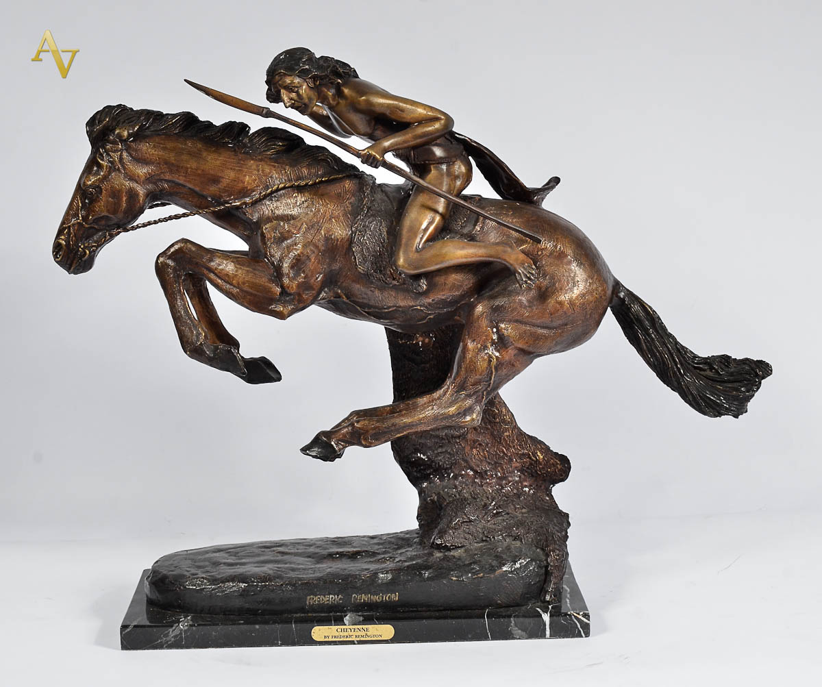 Remington Frederic - Escultura inglesa em bronze cinzelada e...