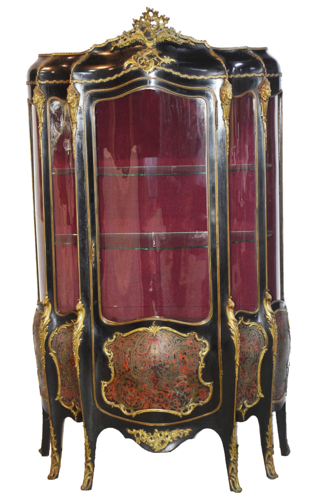 Vitrine de "boulle" feitio bombé, ricamente trabalhada, parte interna... - foto 3 de 9