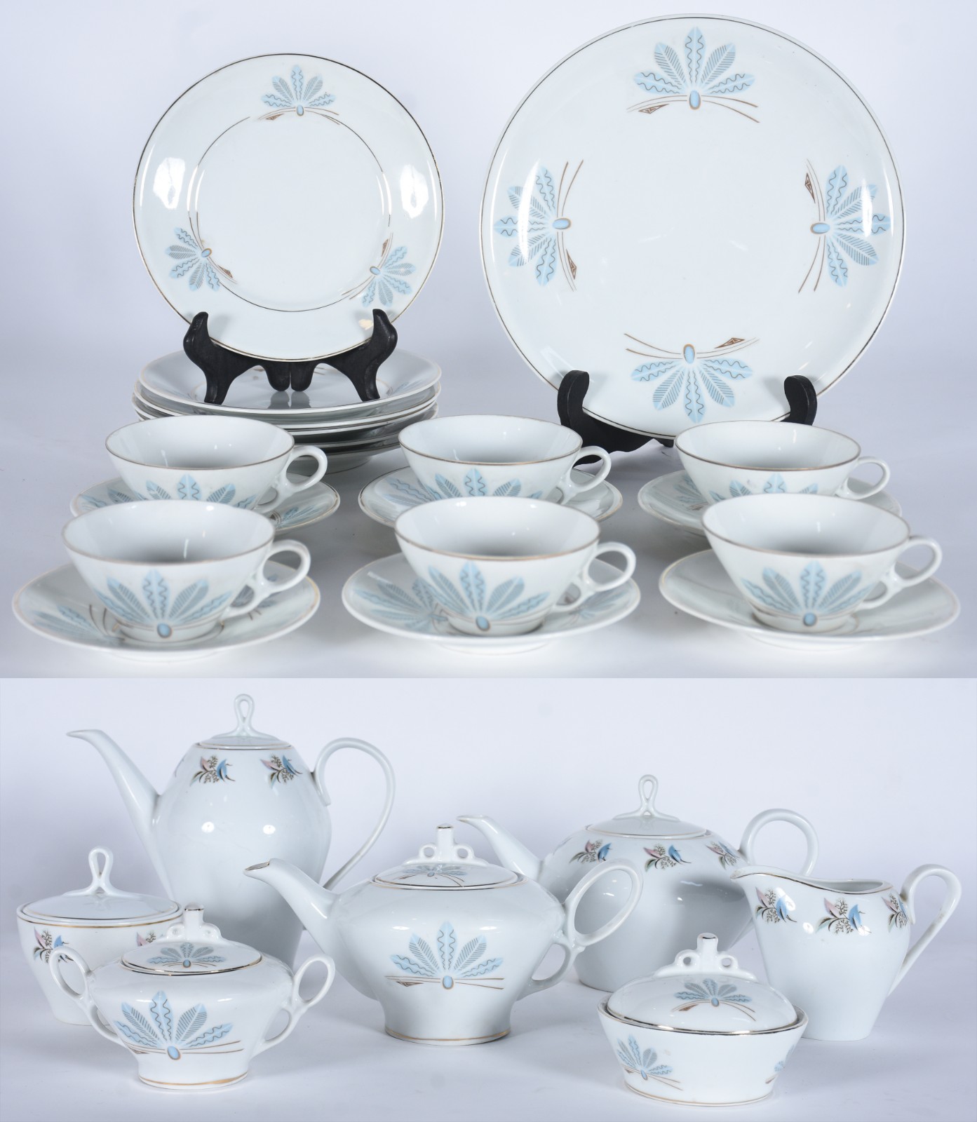 Serviço de chá de porcelana Real na cor branca decorada com flores... - foto 1 de 8