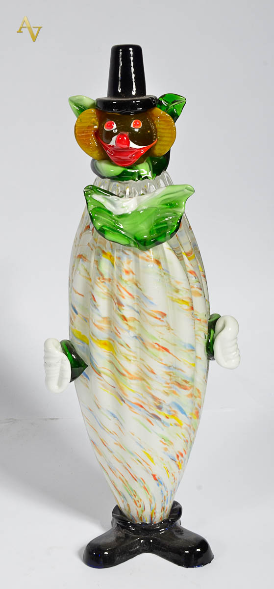 Palhaço de murano , mesclado c/ branco. Alt. 40 cm.
