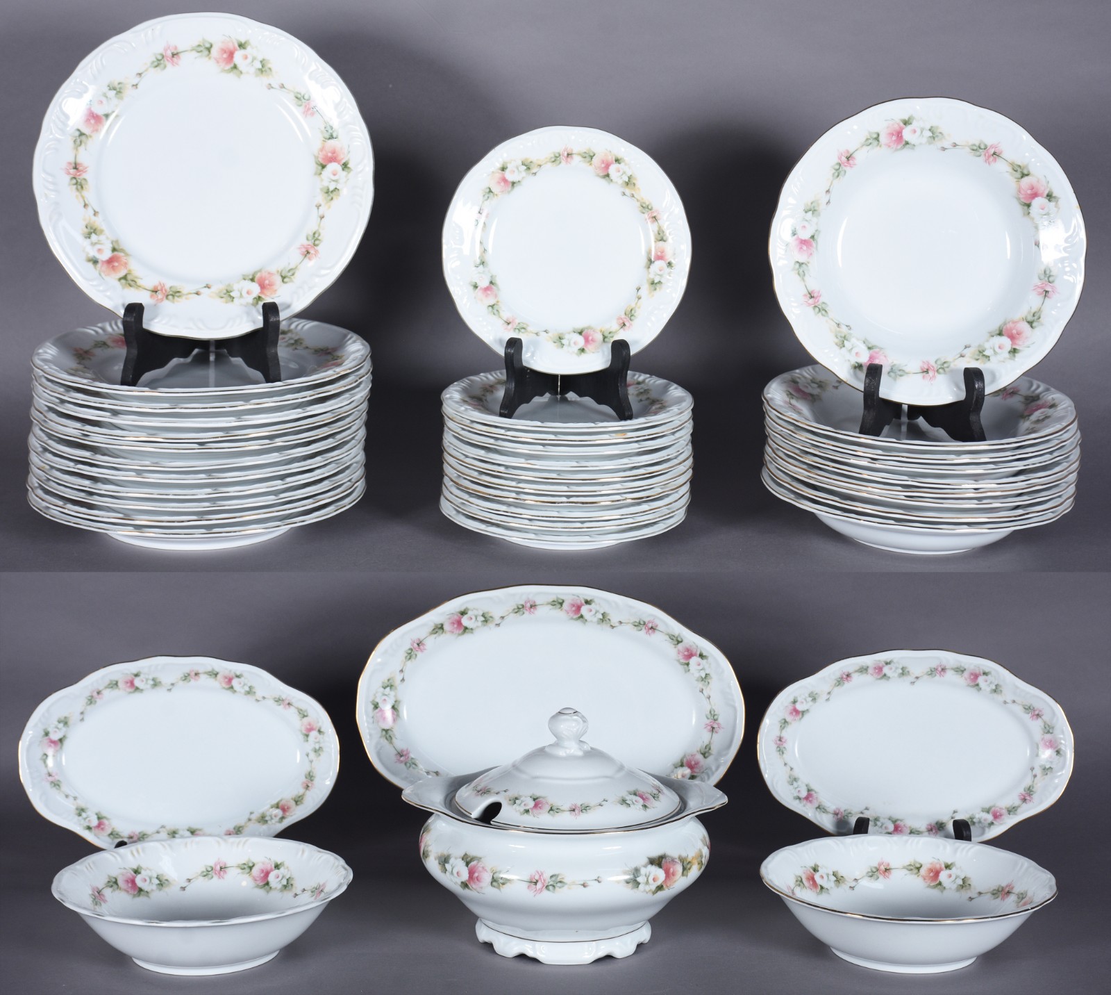 Aparelho de jantar de porcelana Schmidt branca com flores em... - foto 1 de 7