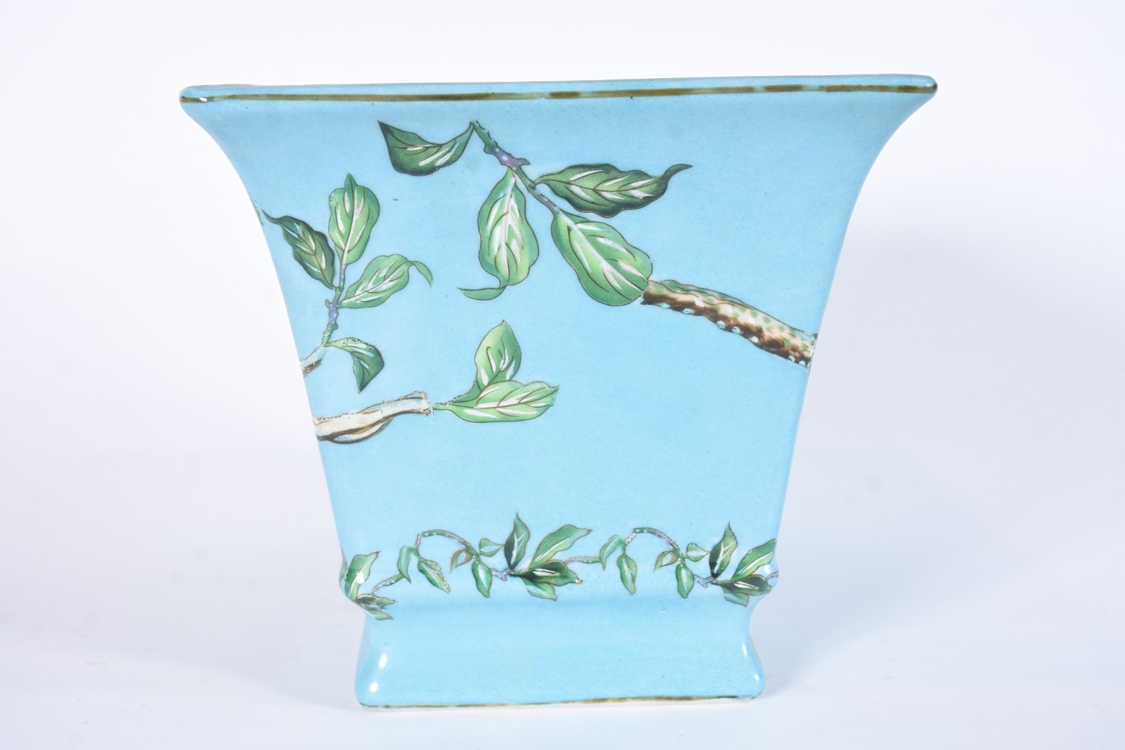Cachepot de cerâmica decorada com pássaros, folhas e flores em... - foto 4 de 5