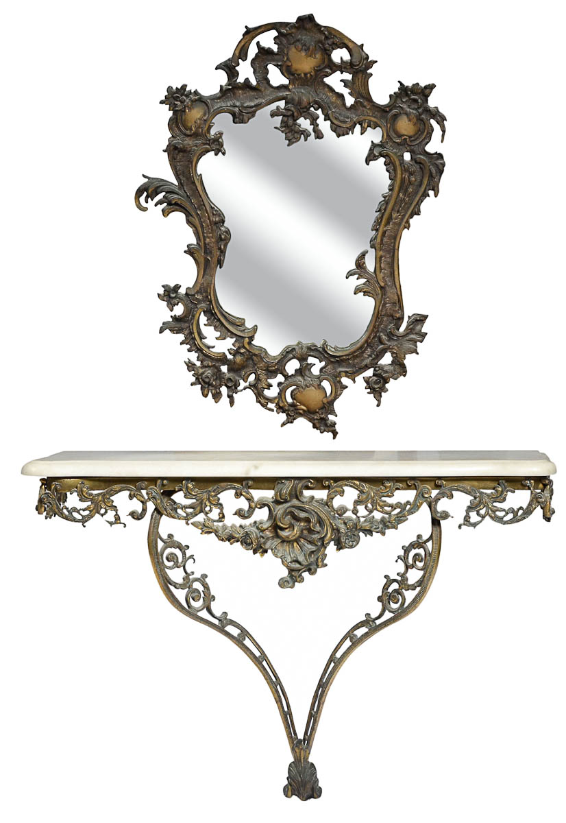 Pequeno console de bronze com tampo de mármore (med.79 x 26 alt.56...