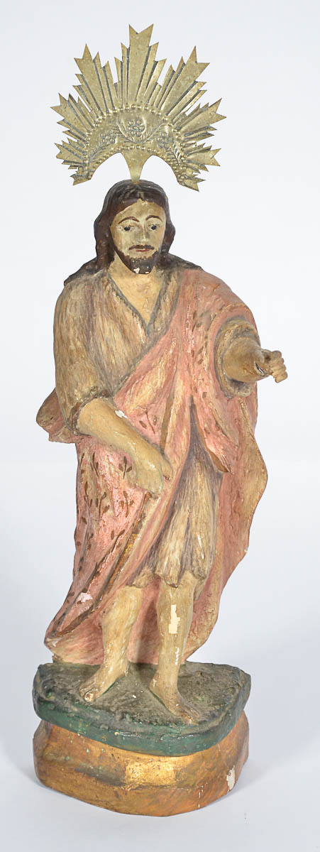 Imagem de madeira policromada representando São João Baptista...