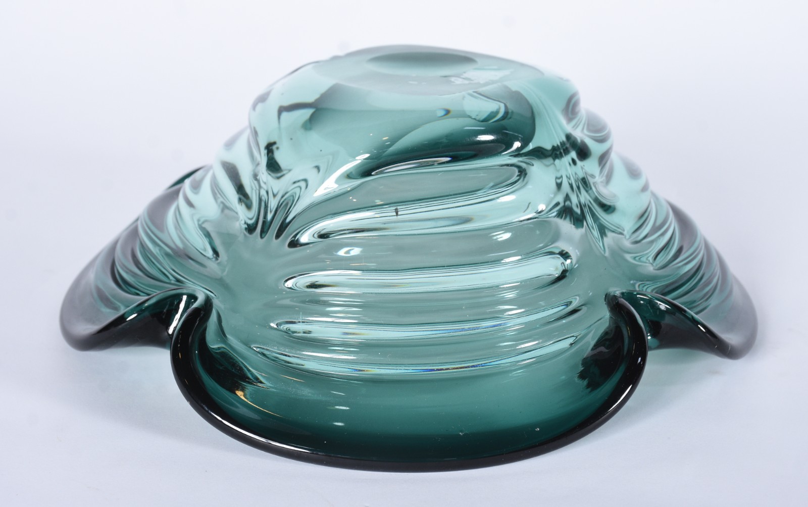Centro de mesa de vidro decorativo na cor verde com relevos. - foto 4 de 4