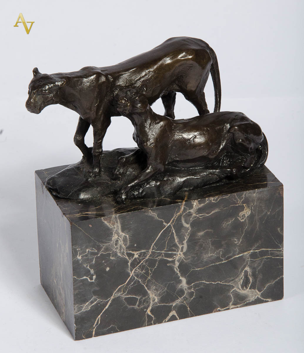 CHISTOFER FRATIN ( França, 1801 - 1864). DEUX PANTHÈRES. Escultura em...