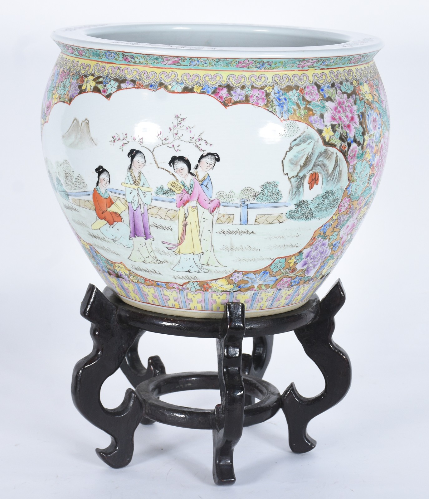 Cachepot/aquário de porcelana oriental decorado com gueixas e flores... - foto 1 de 7