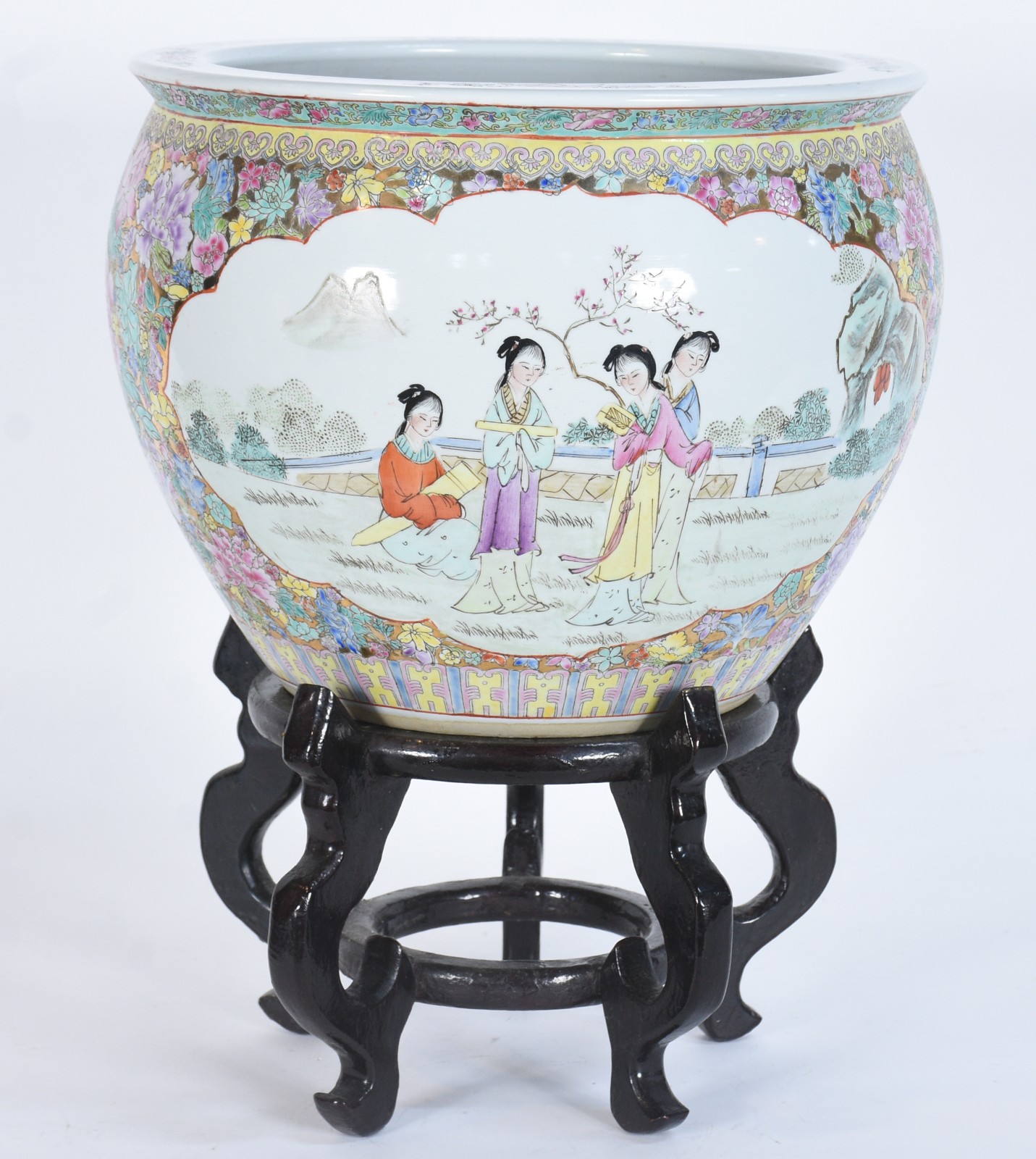Cachepot/aquário de porcelana oriental decorado com gueixas e flores... - foto 3 de 7