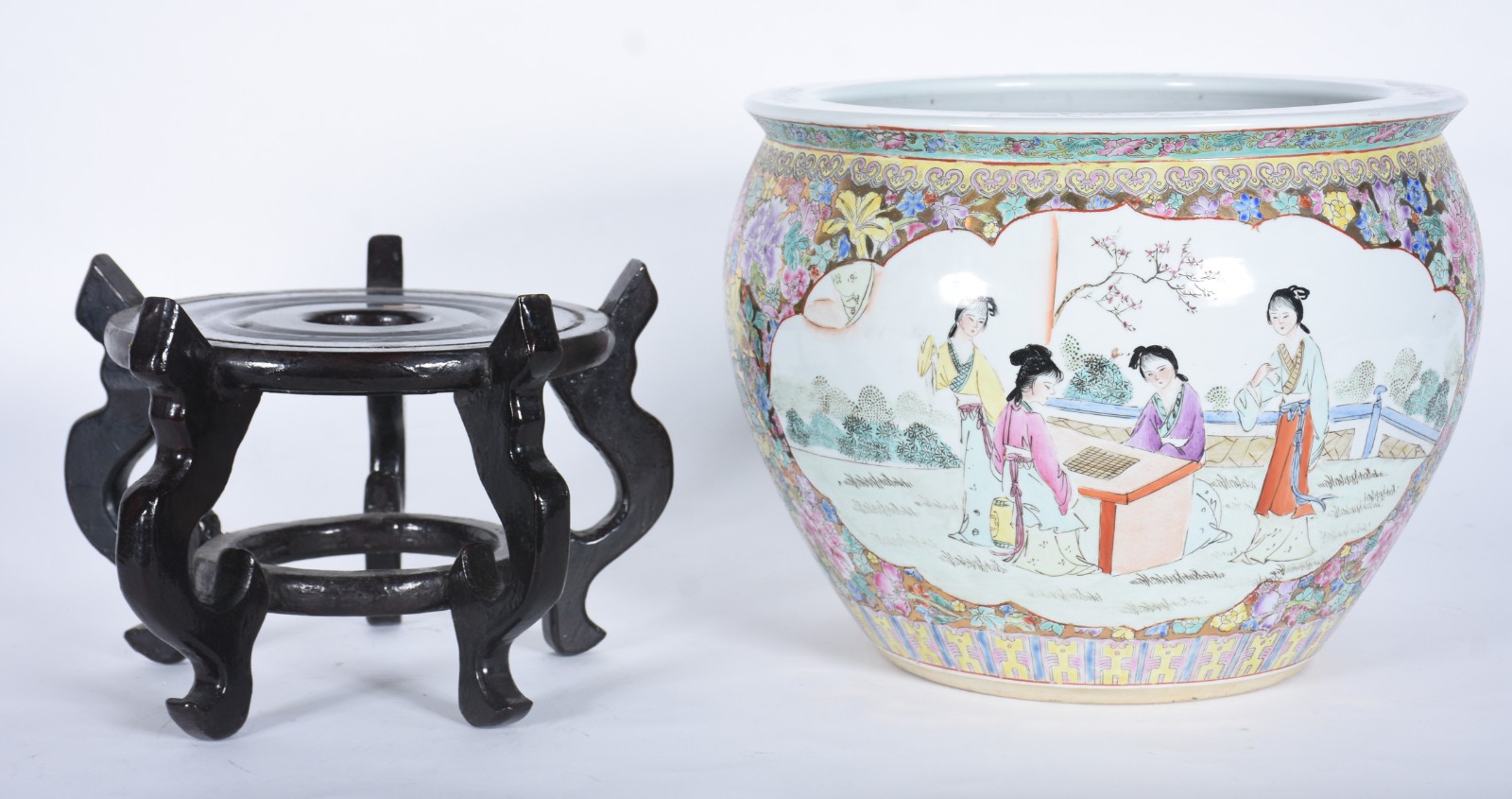 Cachepot/aquário de porcelana oriental decorado com gueixas e flores... - foto 6 de 7