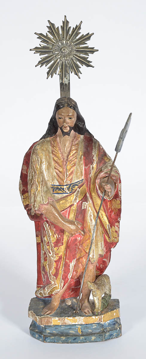 SÃO JOÃO BAPTISTA - Imagem de madeira policromada e dourada, olhos de...