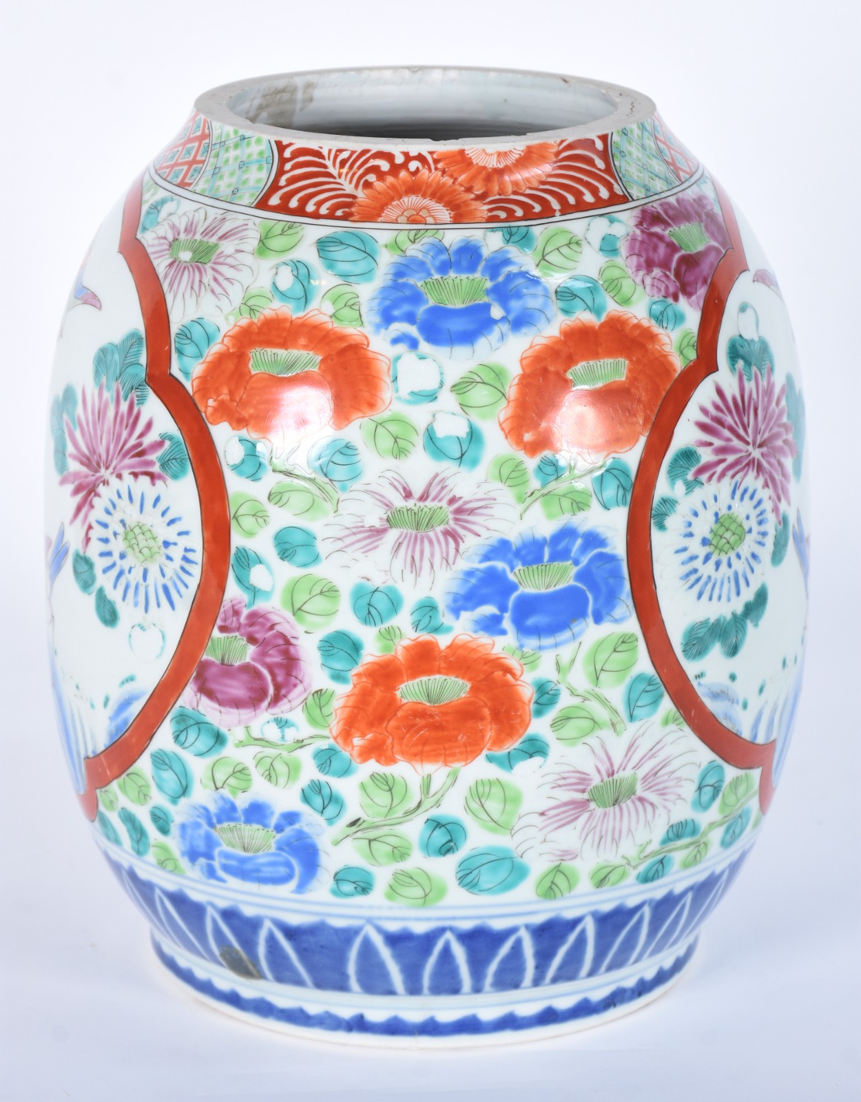 Vaso de porcelana oriental decorado com pássaros e flores em... - foto 3 de 5