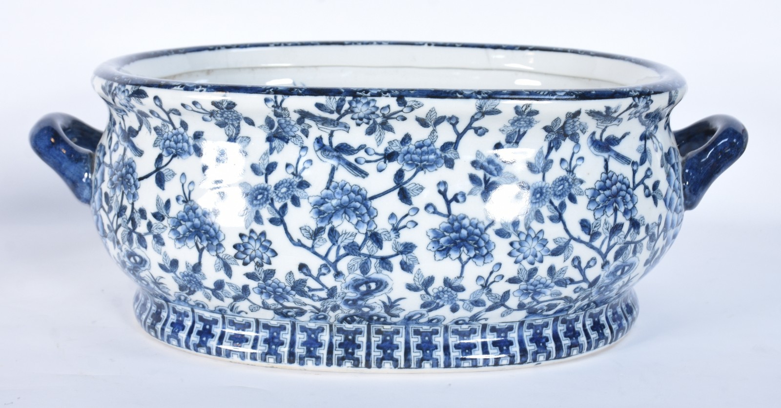 Bowl com alças de porcelana oriental azul e branca, parte interna... - foto 2 de 6