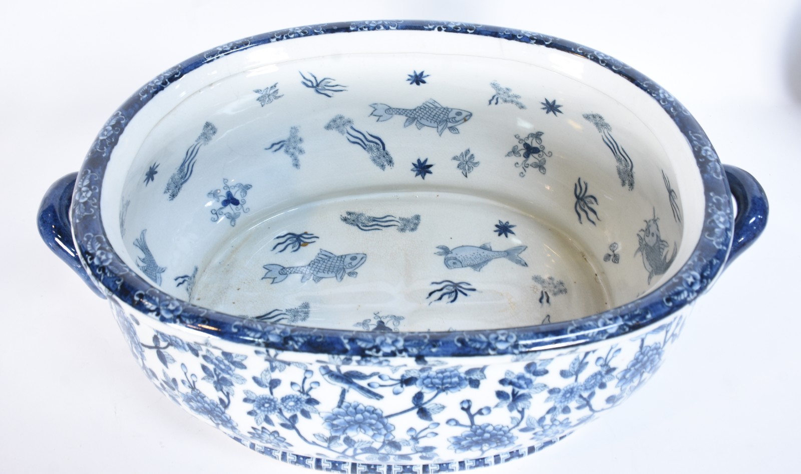 Bowl com alças de porcelana oriental azul e branca, parte interna... - foto 3 de 6
