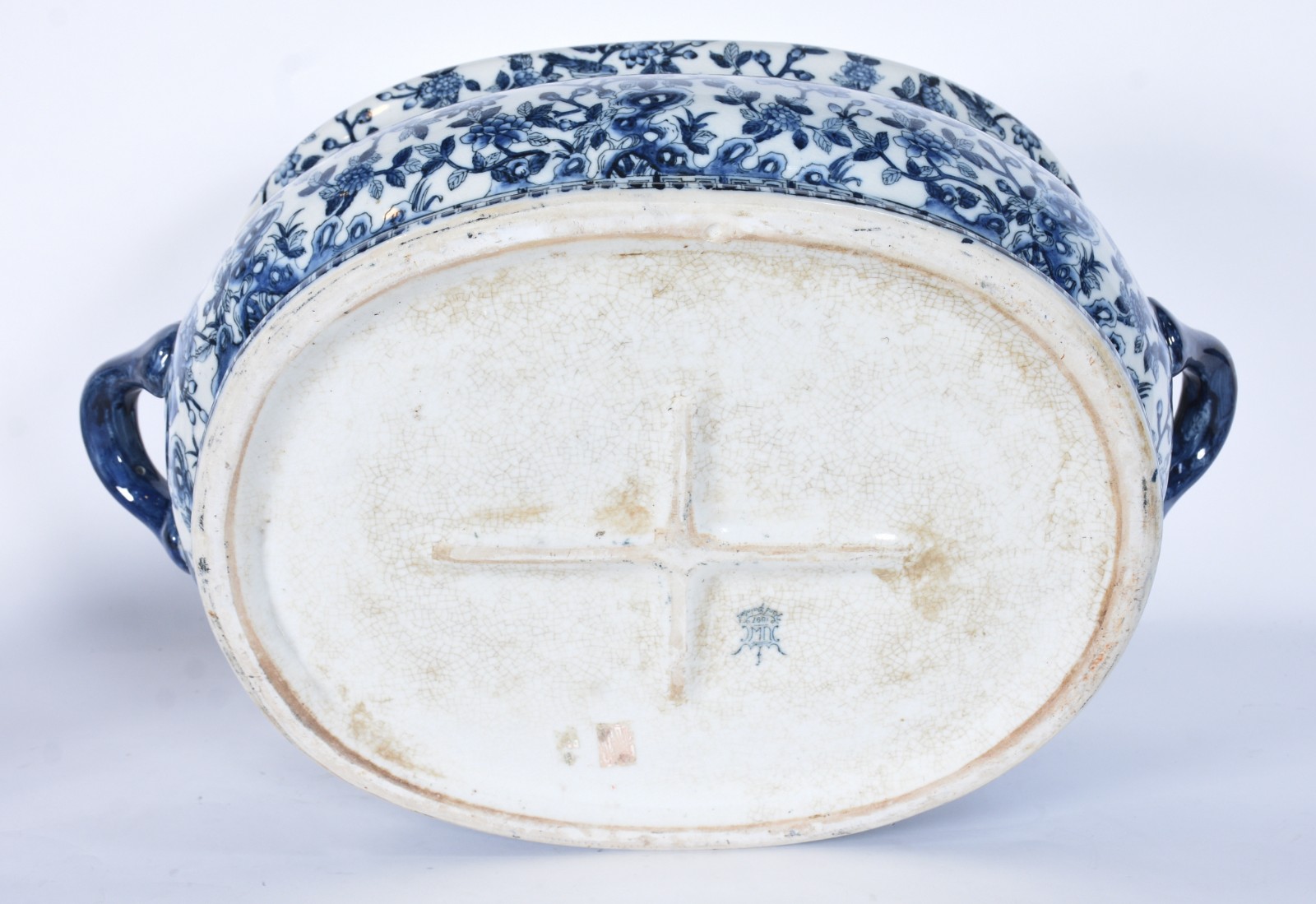 Bowl com alças de porcelana oriental azul e branca, parte interna... - foto 5 de 6