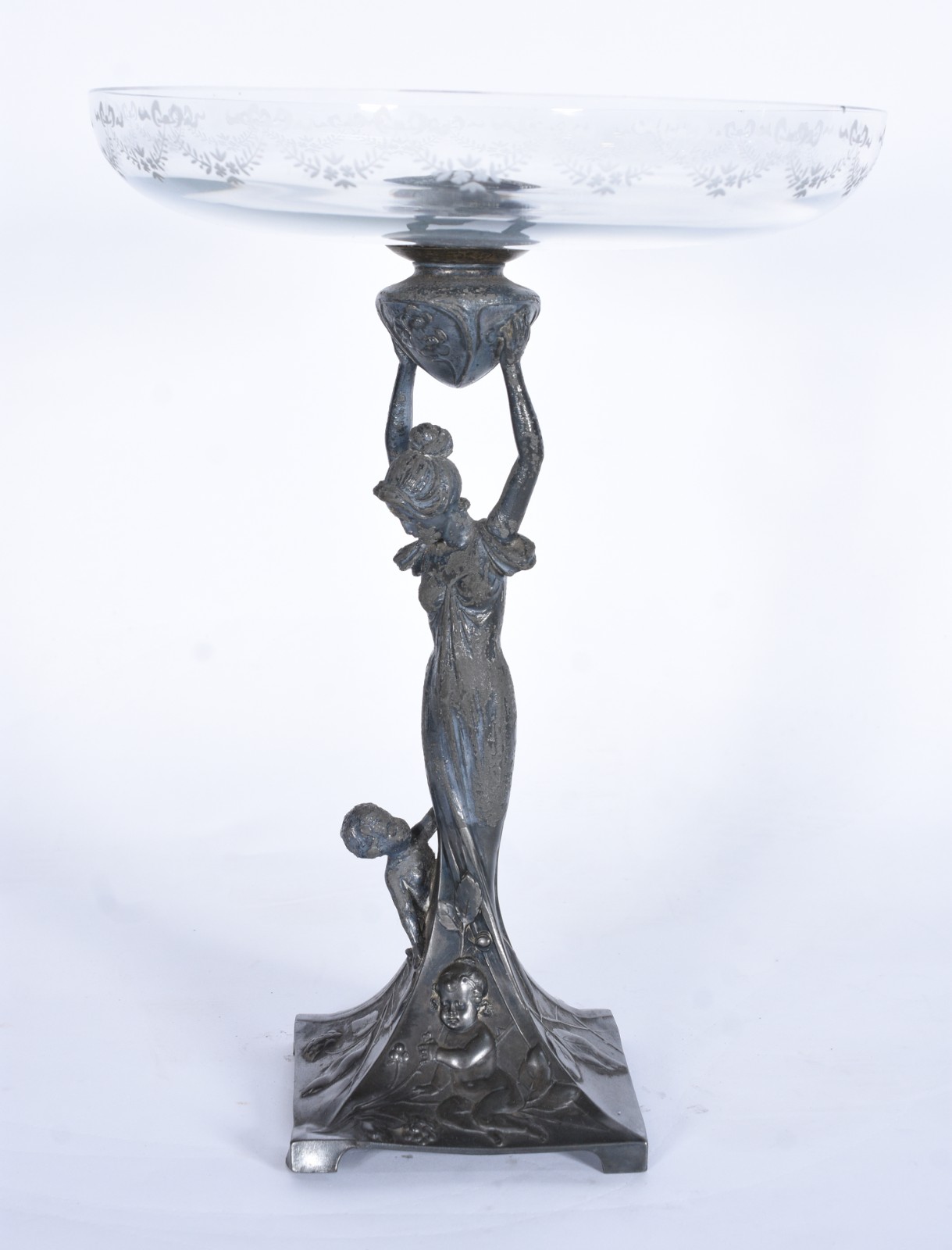 Centro de mesa Art Nouveau com base de metal na forma de figura... - foto 4 de 8