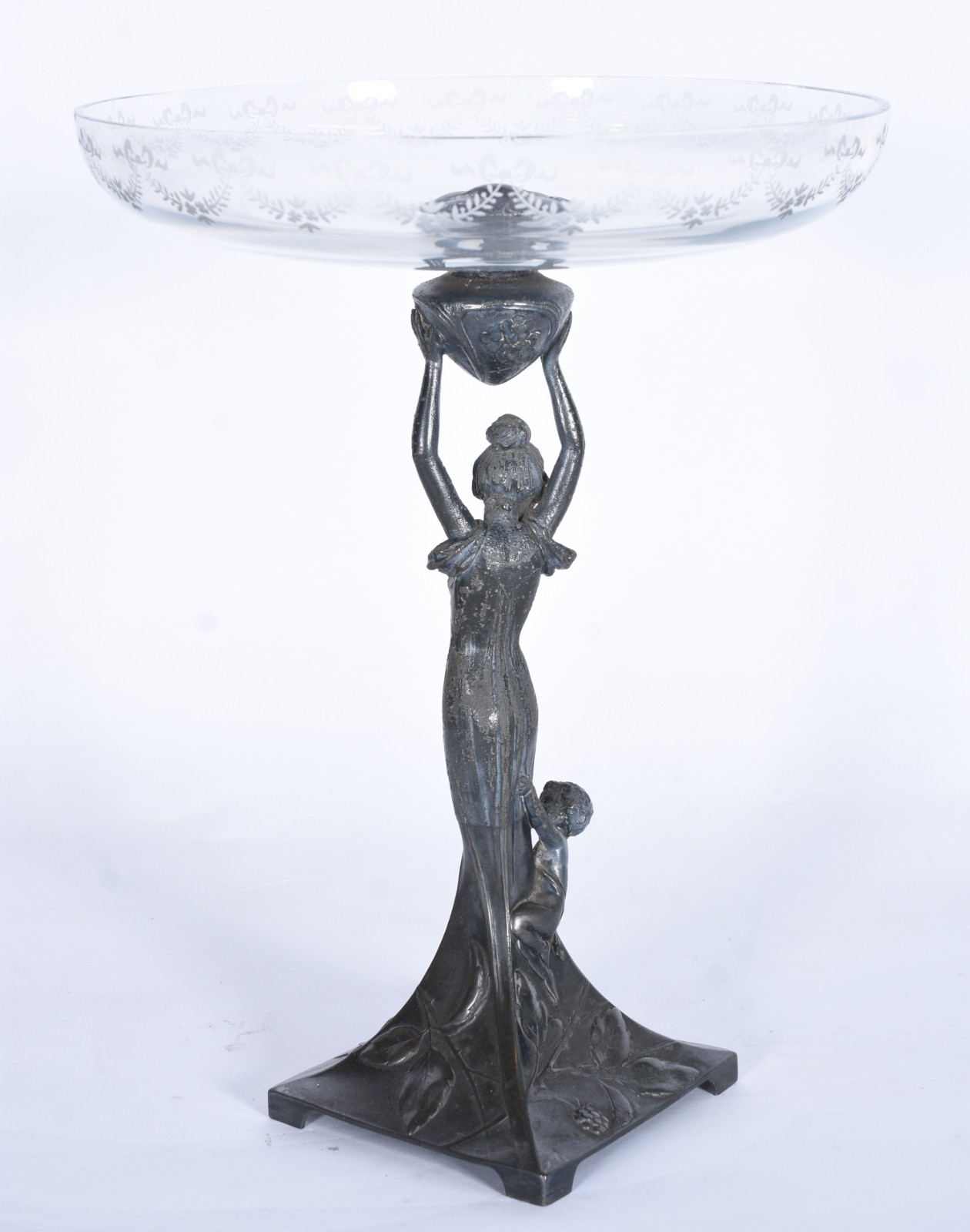 Centro de mesa Art Nouveau com base de metal na forma de figura... - foto 5 de 8