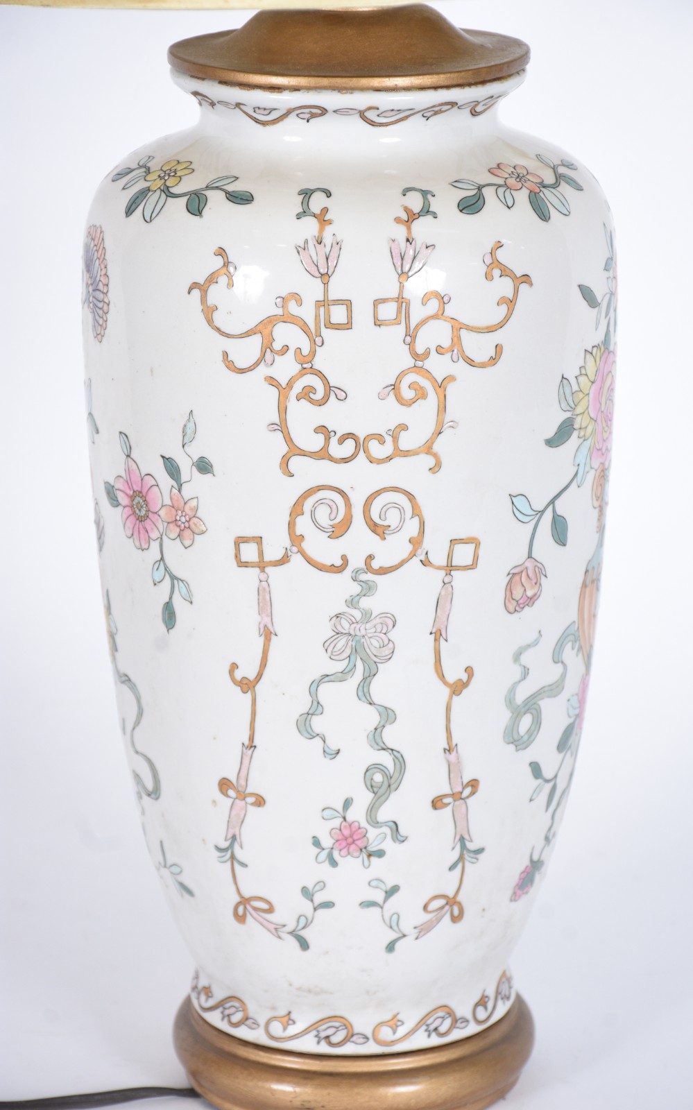 Abatjour de porcelana oriental, cúpula de tecido. - foto 2 de 5