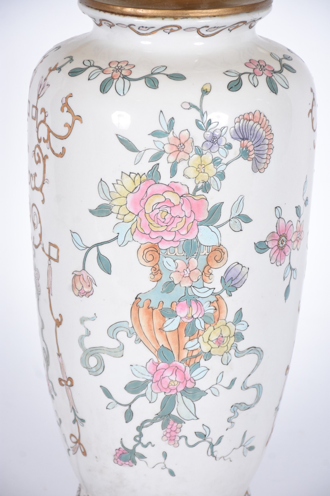 Abatjour de porcelana oriental, cúpula de tecido. - foto 4 de 5