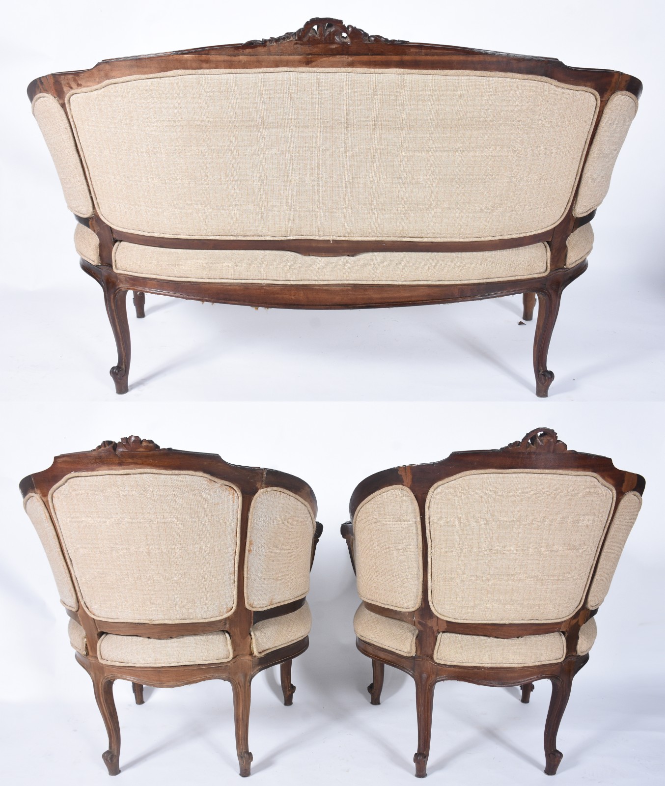 Conjunto de sofá e par de poltronas de madeira nobre, detalhes... - foto 3 de 11