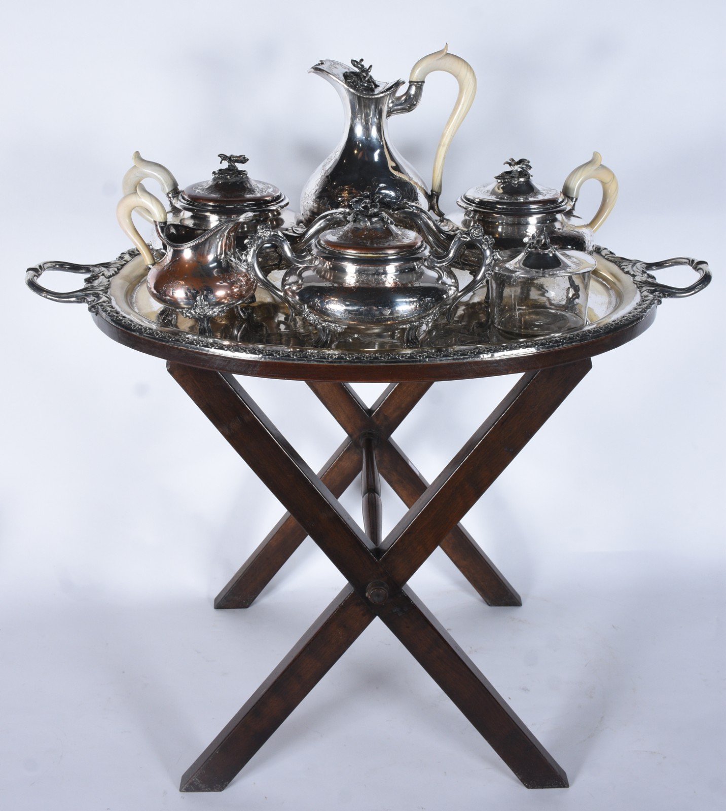 Elegante baixela francesa para chá e cafe de metal prateado, alças em... - foto 2 de 9