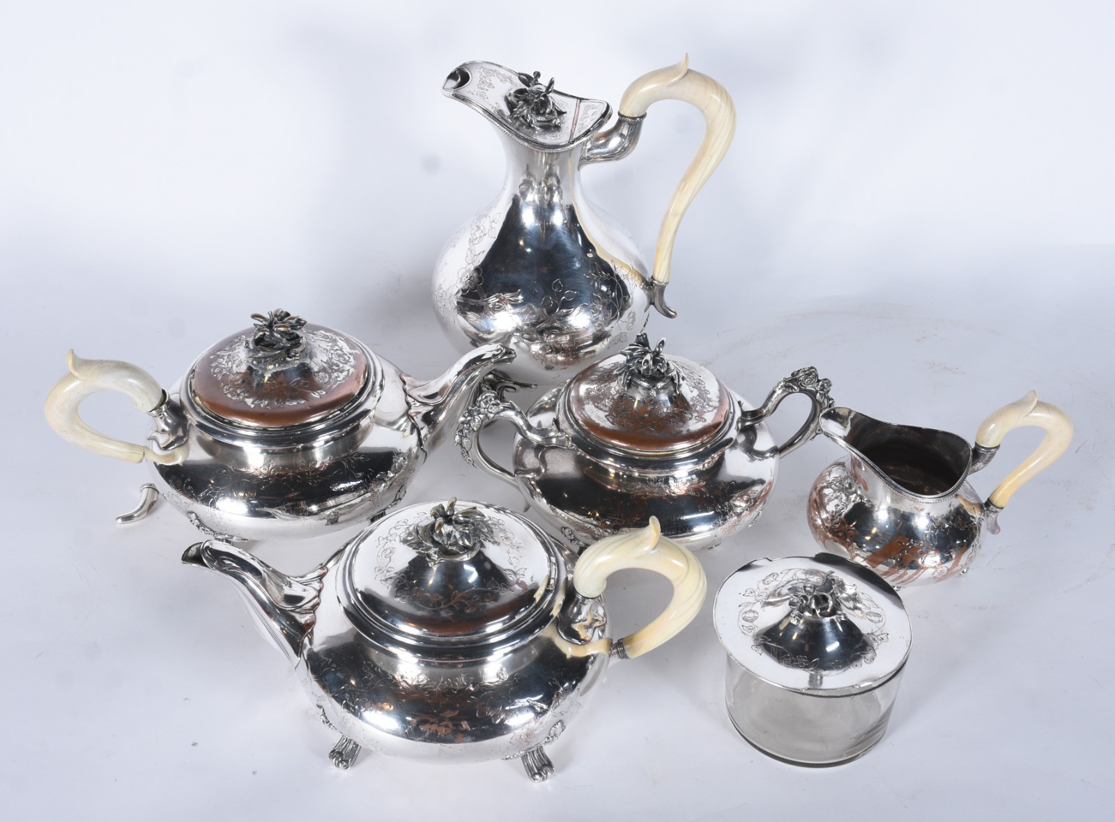 Elegante baixela francesa para chá e cafe de metal prateado, alças em... - foto 6 de 9