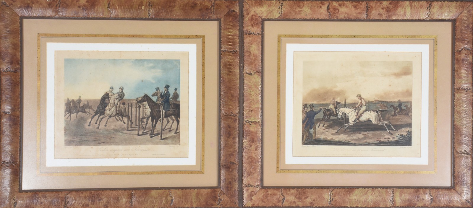 Par de gravuras representando "cenas com cavalos". Com fungos. - foto 1 de 9