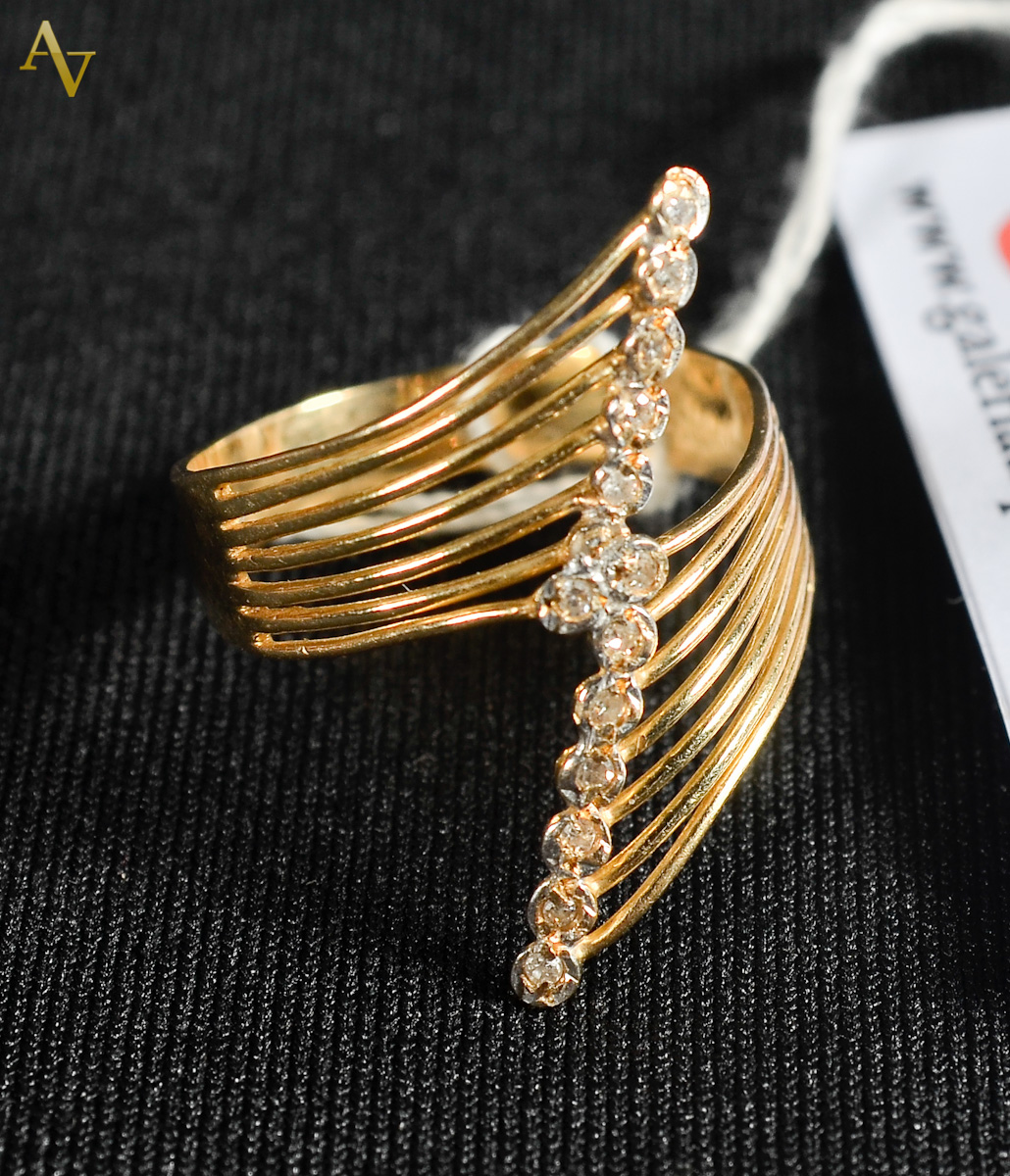Anel italiano de ouro 750 com brilhantes - aro 15 original - 2,4 gr.