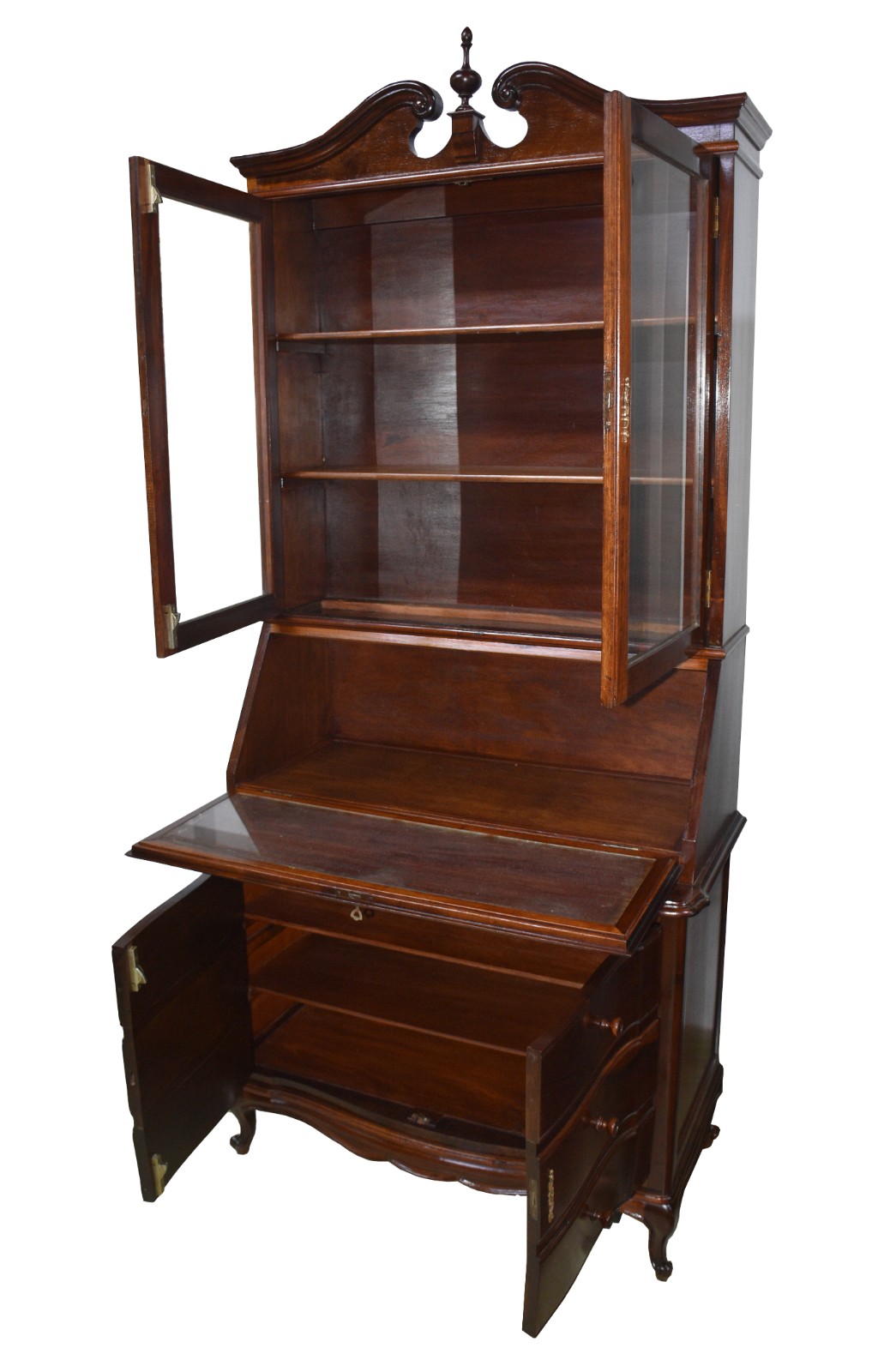 Cômoda "bookcase" de madeira nobre com 3 gavetas, tampo articulado... - foto 3 de 5