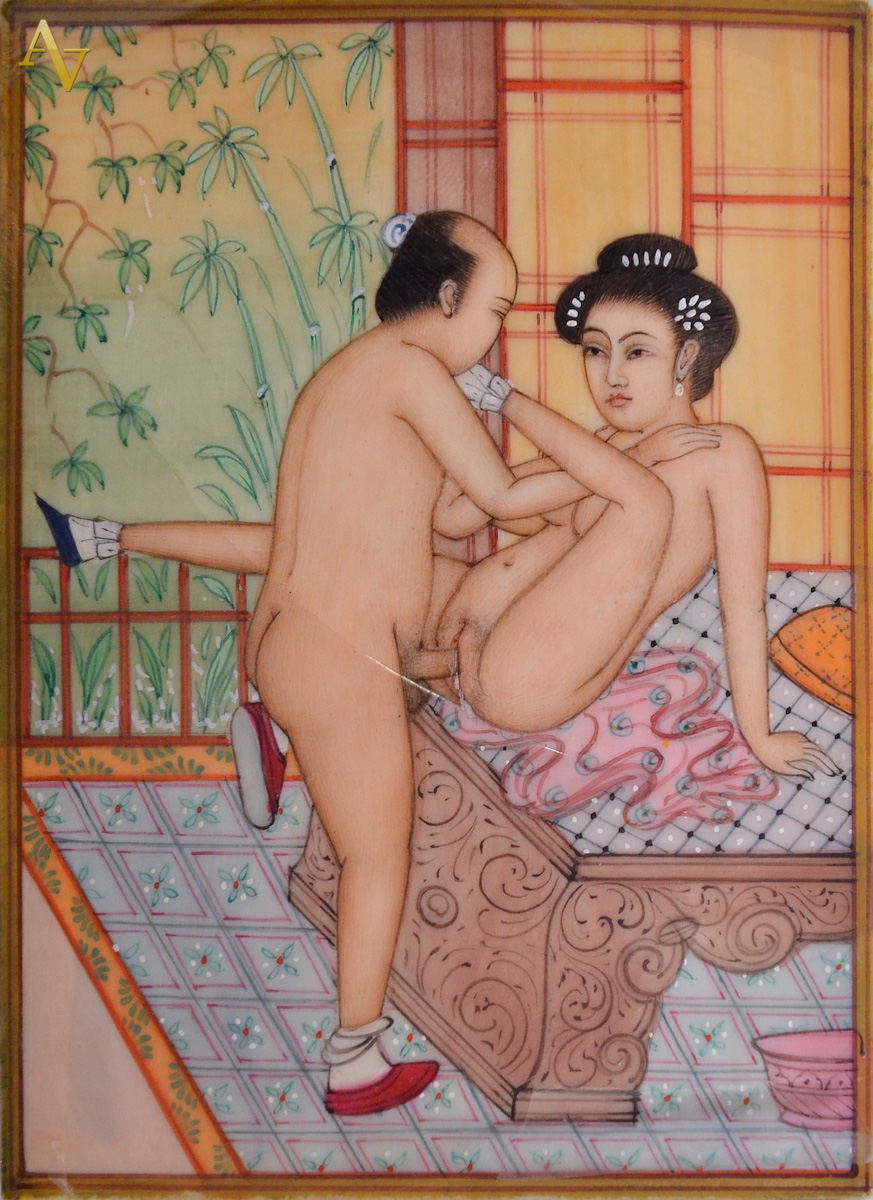 Placa erotica de marfim chines - Med. 8 x 10 cm.