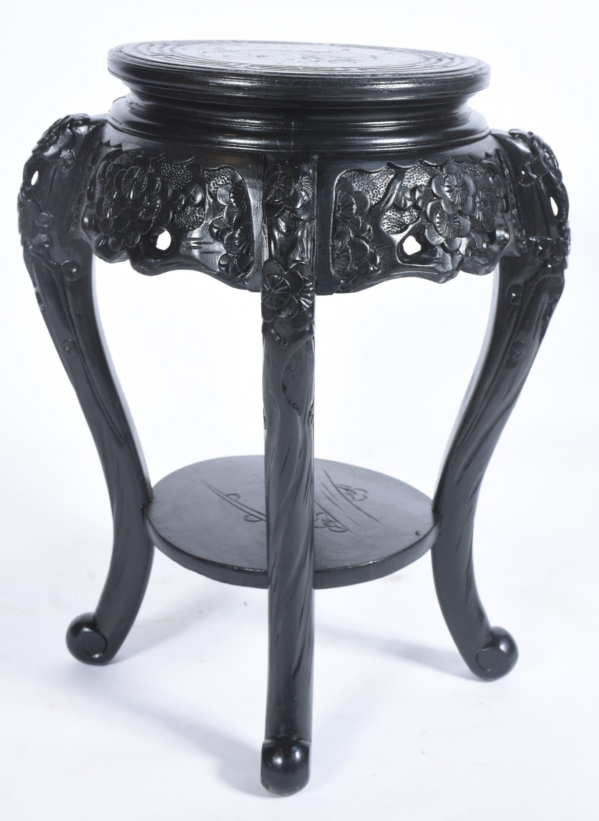 Mesa/coluna de madeira nobre, tampo redondo com pernas arqueadas... - foto 2 de 7