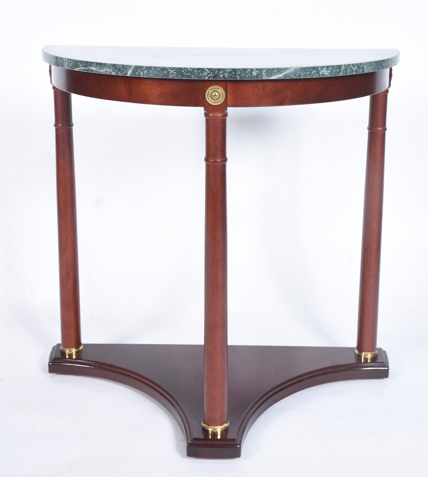 Mesa de madeira feitio meia lua, tampo de mármore verde. - foto 2 de 6