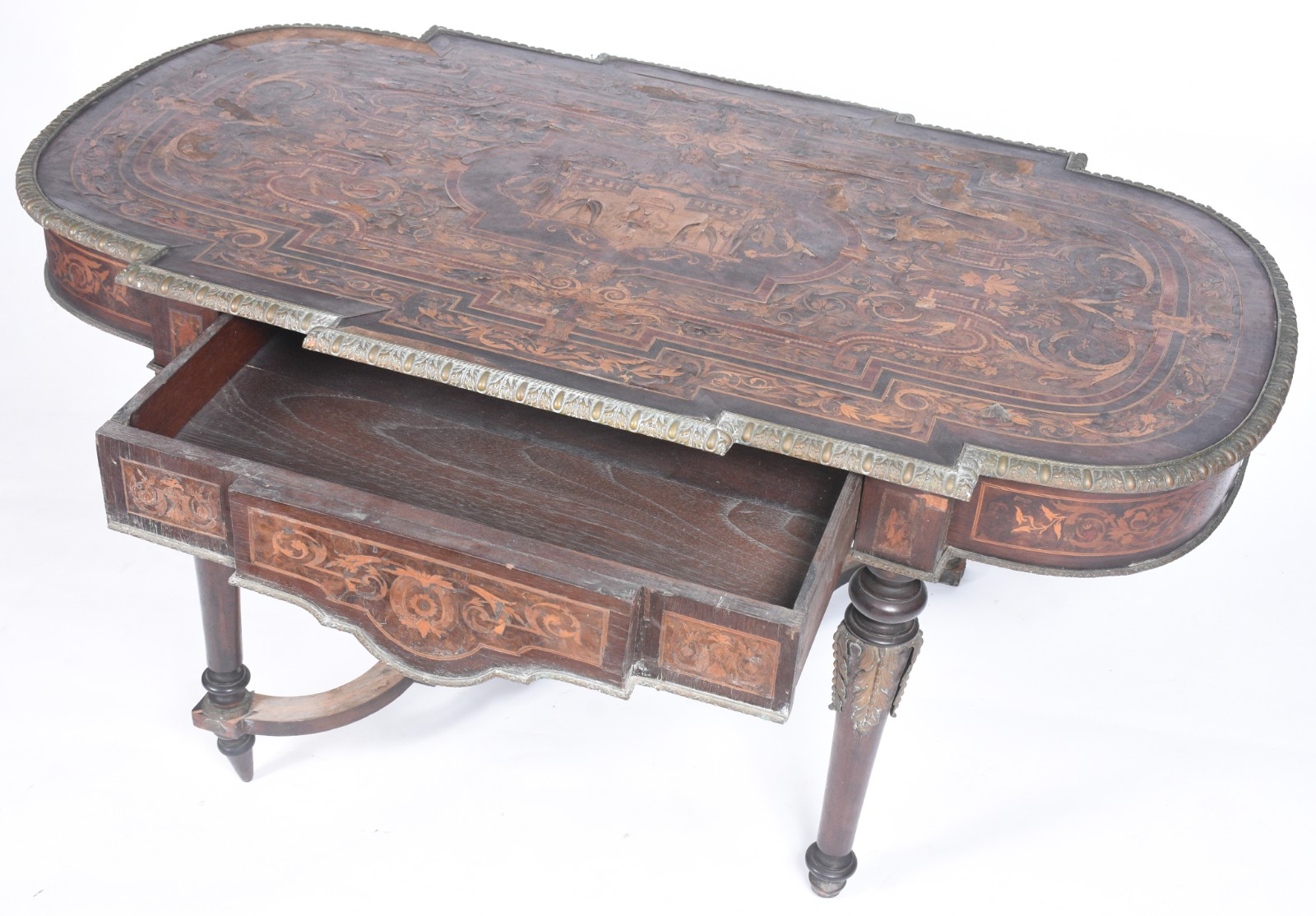 Parte de antiga mesa de boulle. Precisando restaurar. Faltando... - foto 4 de 11