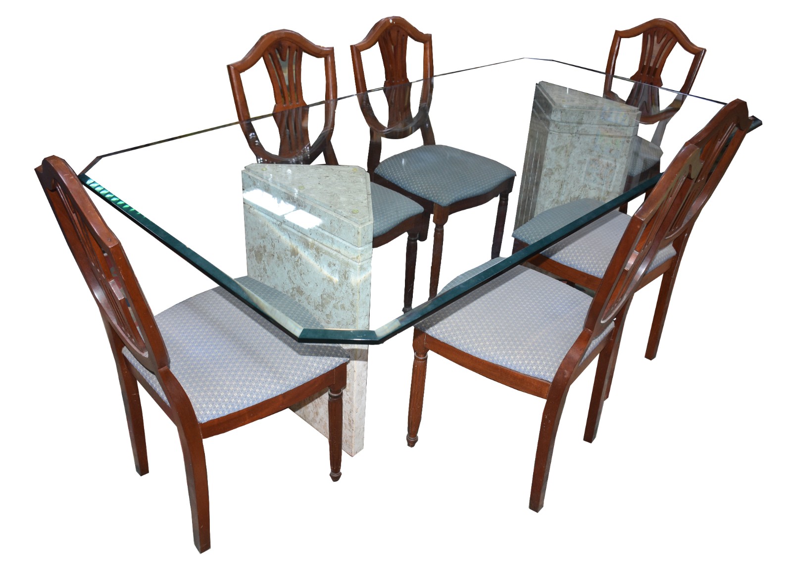 Mesa de jantar com 2 bases de mármore na forma triangular, tampo de... - foto 1 de 8