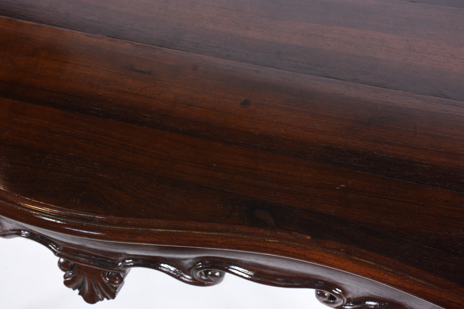 Mesa de encostar de madeira nobre, estilo Dom José, duas gavetas... - foto 7 de 8