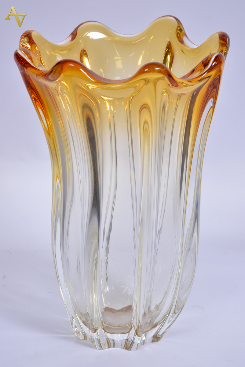 Vaso ambar de murano canelado - Alt. 34cm.