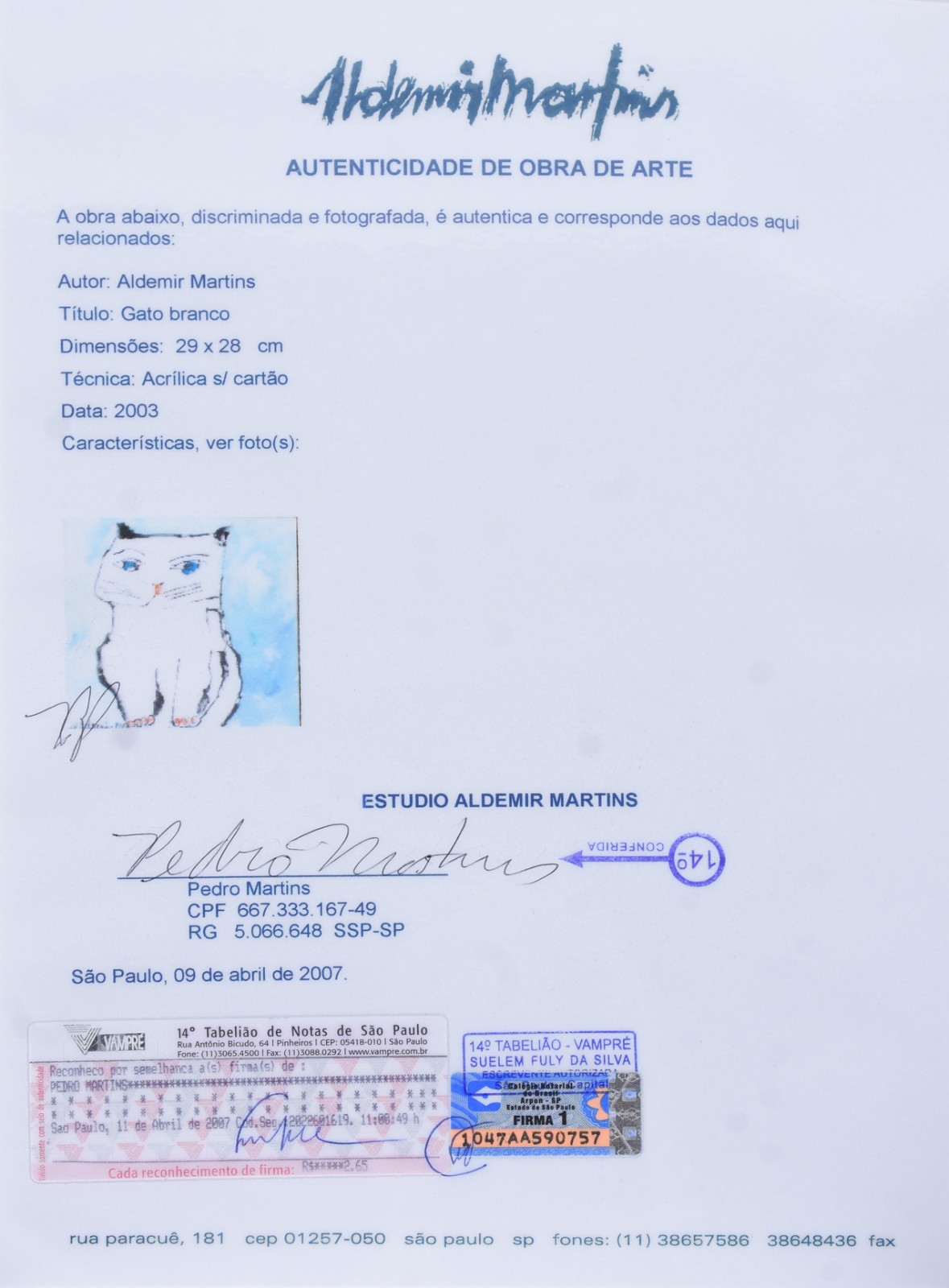 Aldemir Martins (1922-2006), Gato Branco - foto 6 de 6