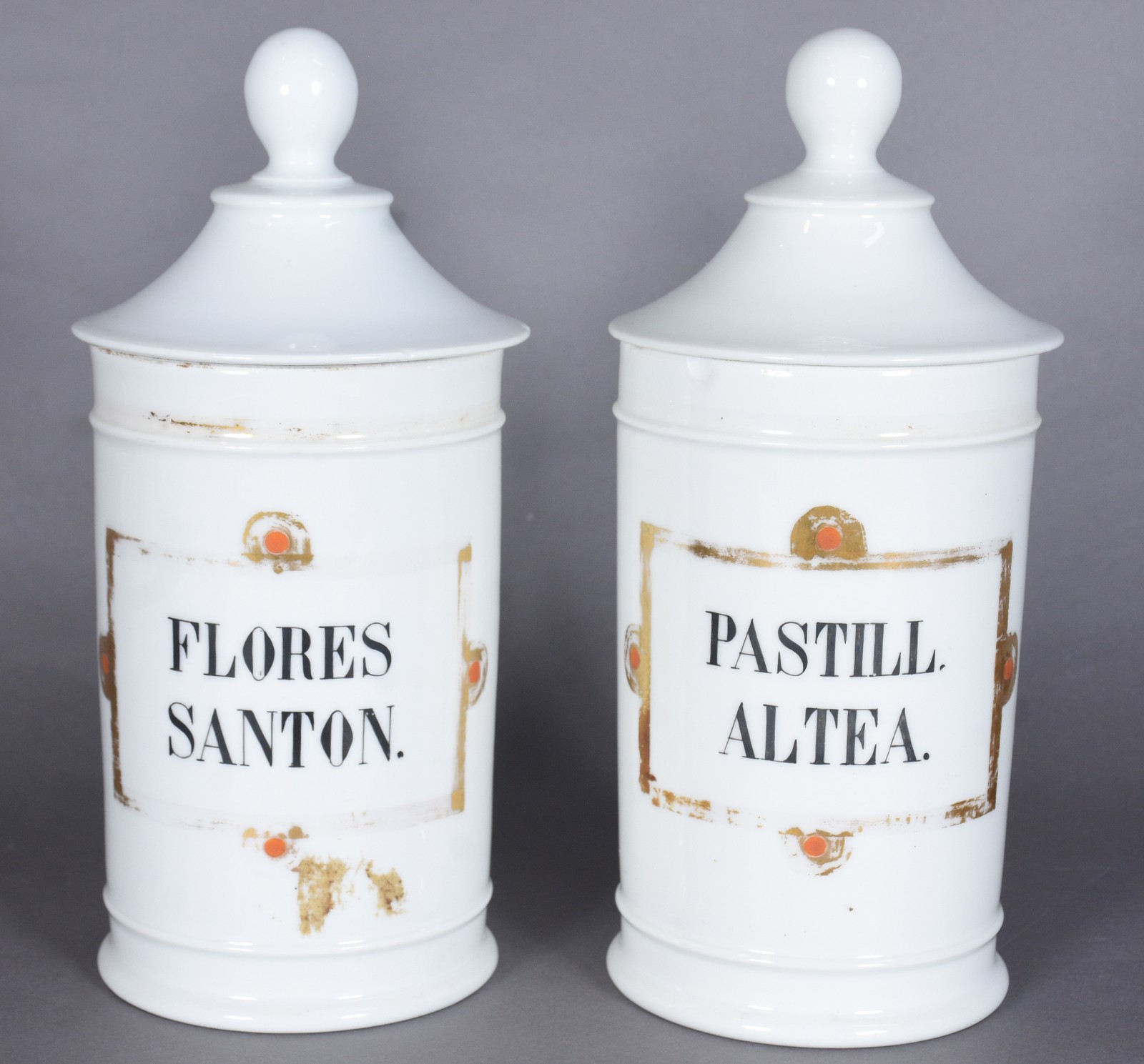 Par de potes de farmácia de porcelana francesa, com inscrições... - foto 1 de 8