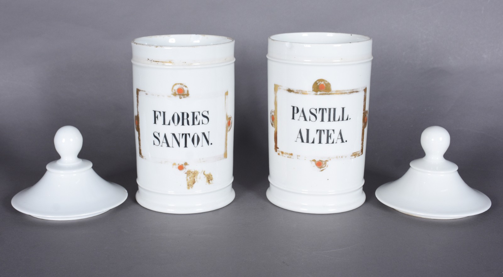 Par de potes de farmácia de porcelana francesa, com inscrições... - foto 2 de 8