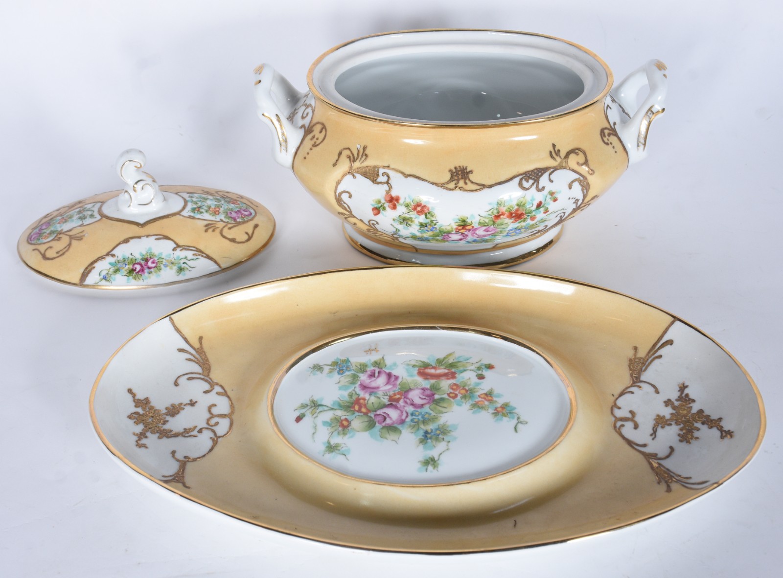 Sopeira com presentoir de porcelana pintada á mão com motivo floral... - foto 3 de 8