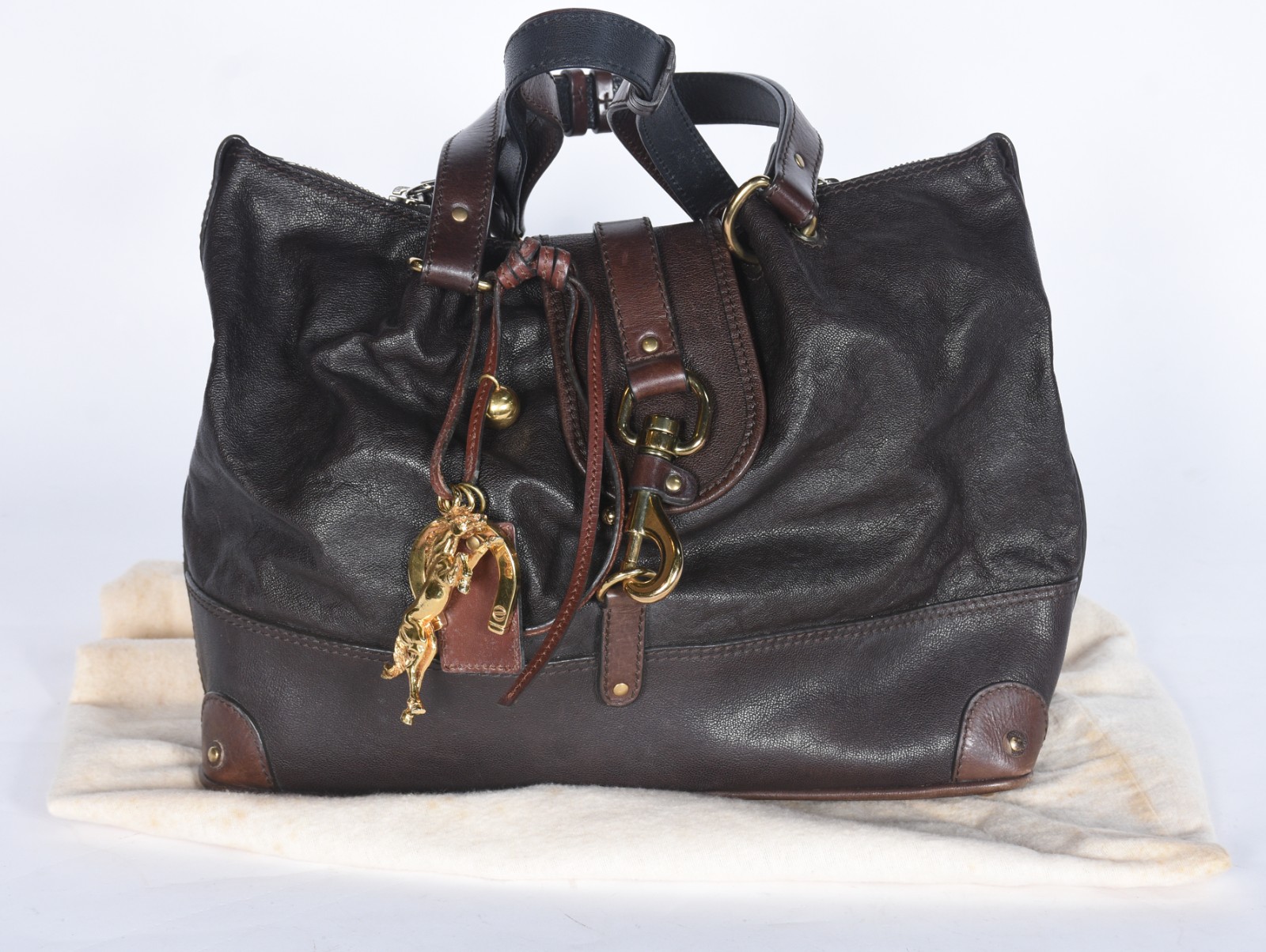 Bolsa feminina de couro com metais dourados. - foto 1 de 10
