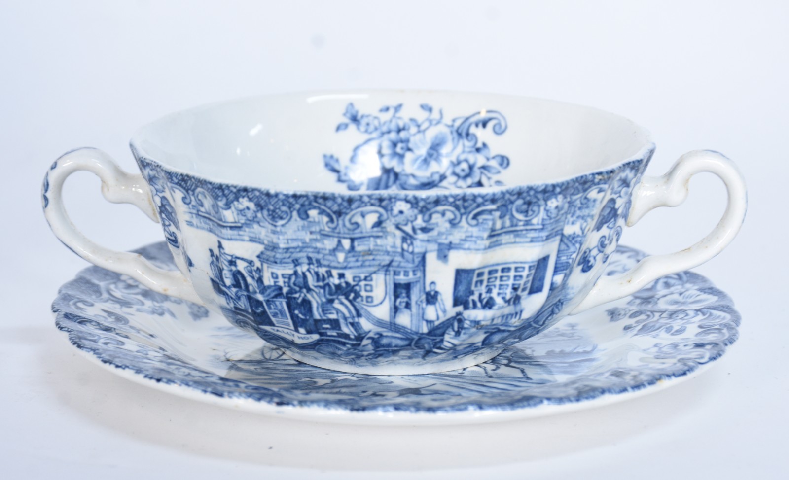 Serviço de jantar de faiança inglesa azul e branco, decoração... - foto 3 de 10