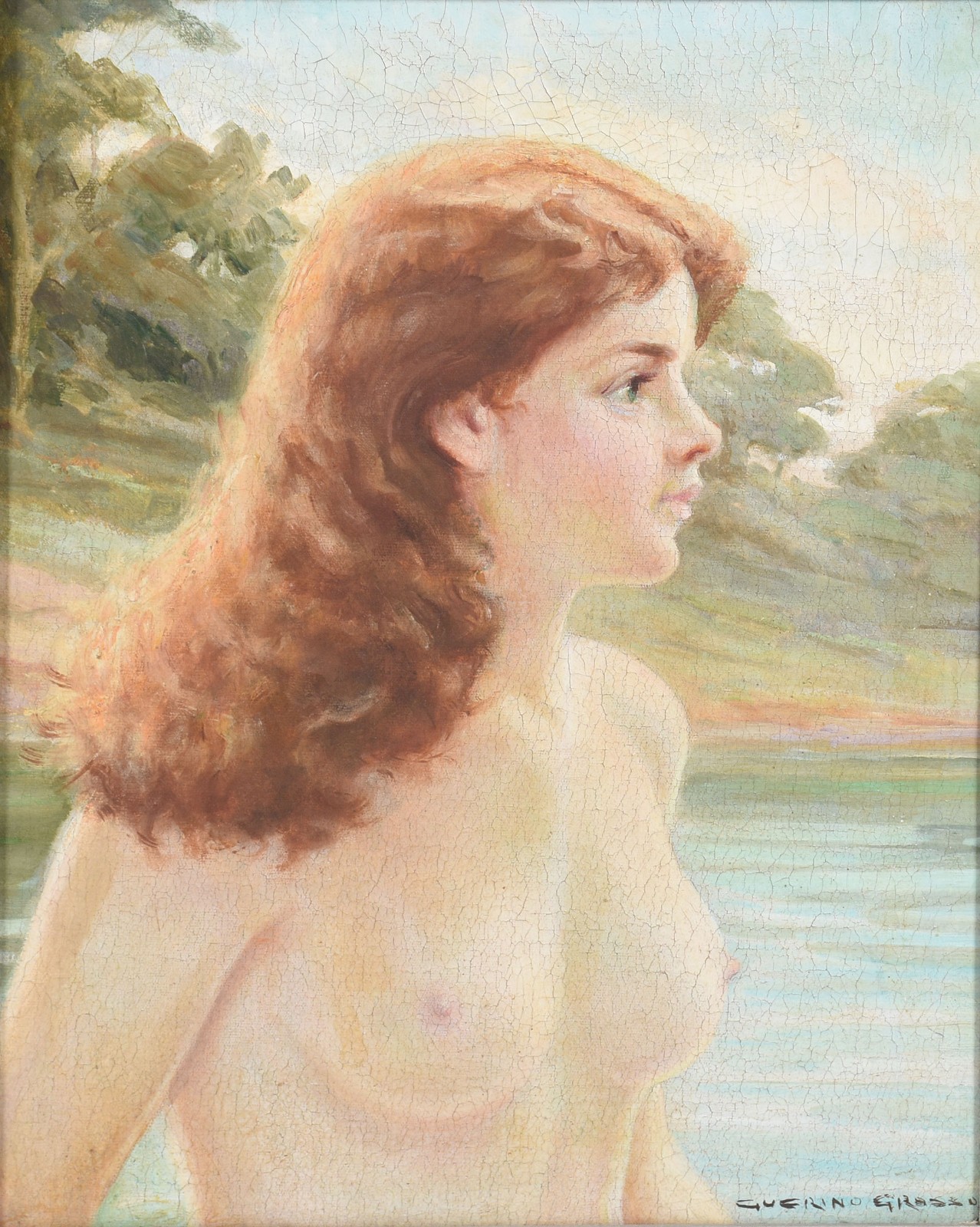 Óleo sobre tela. Com craquelê. Moldura com cupim. - foto 1 de 9