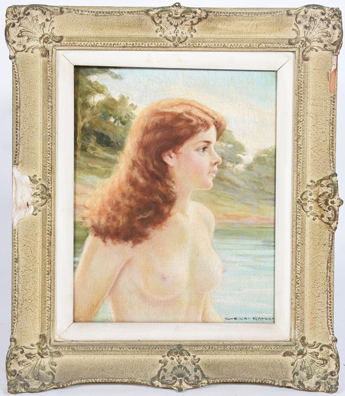 Óleo sobre tela. Com craquelê. Moldura com cupim. - foto 2 de 9