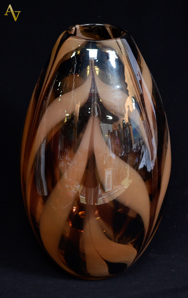 Vaso de murano estilo ART DECO em mesclas marrom e bege - alt. 28cm.