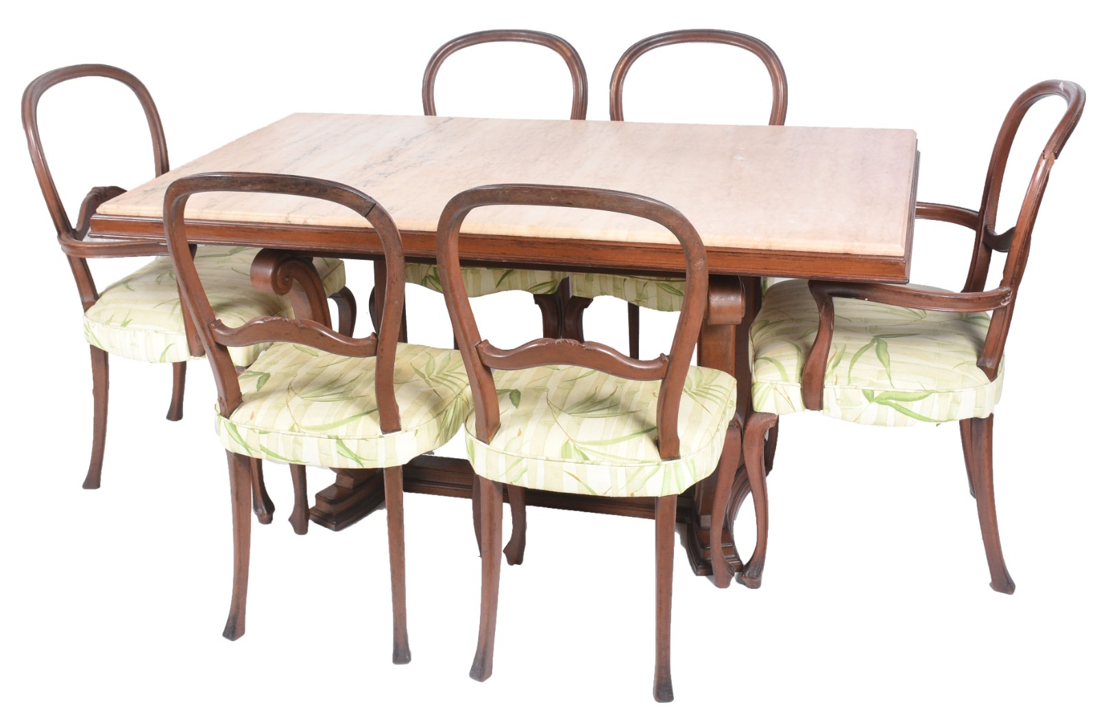 Mesa de jantar de madeira nobre, base em pernas recurvas ligadas por... - foto 1 de 10